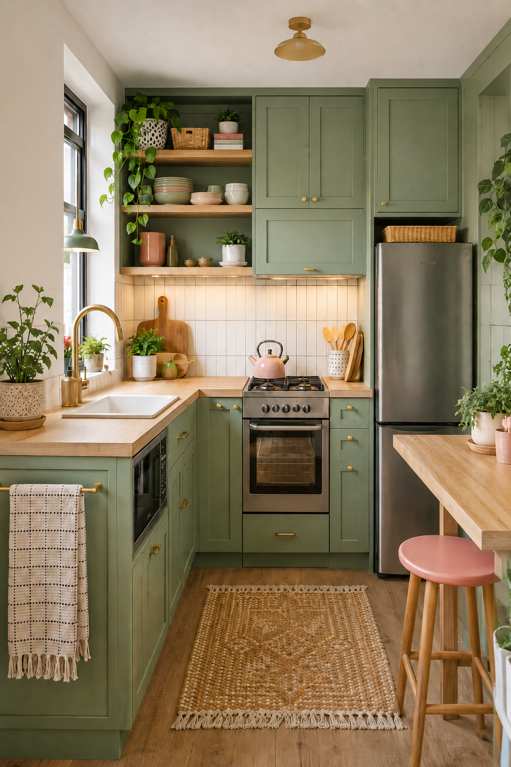 Small Kitchen Ideas for a Cozy Sage Green Kitchen with Smart Storage