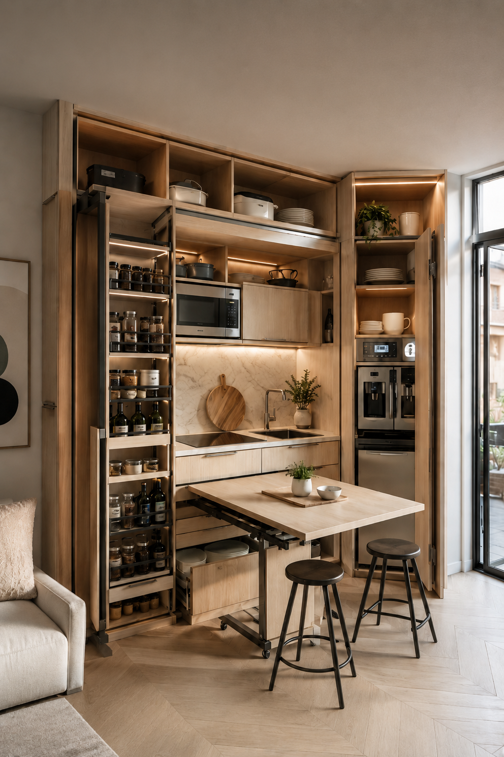 Small Kitchen Ideas for a Smart Apartment Kitchen with Hidden Storage