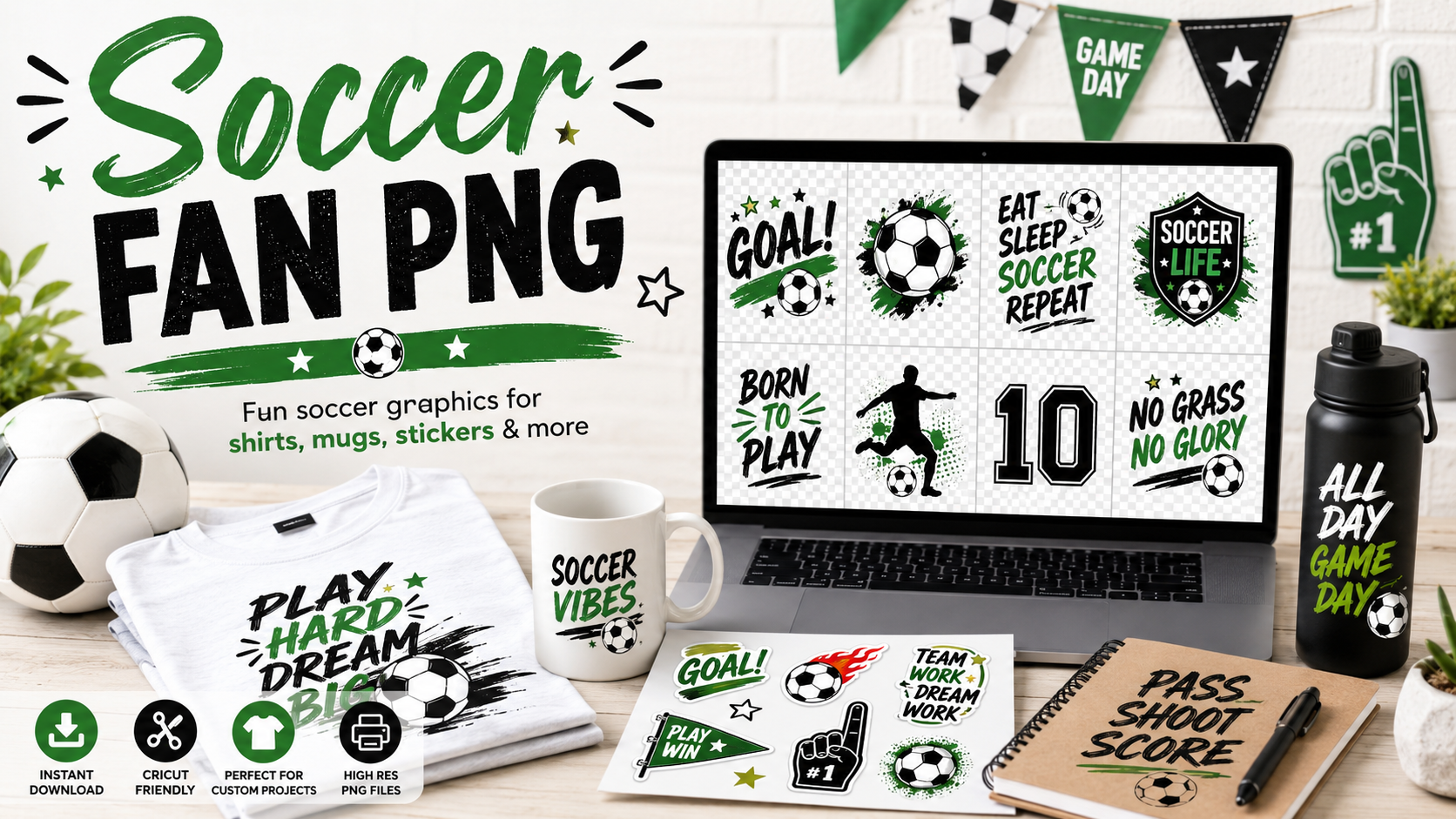 Soccer Fan PNG Designs for Shirts, Stickers, Mugs & Game Day Crafts
