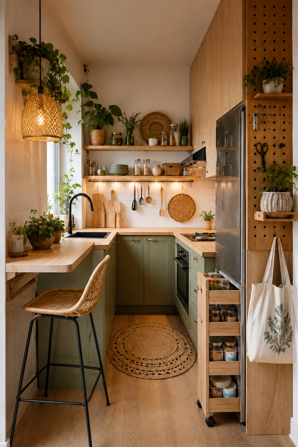 Small Kitchen Ideas for a Cozy Boho Kitchen with Smart Storage
