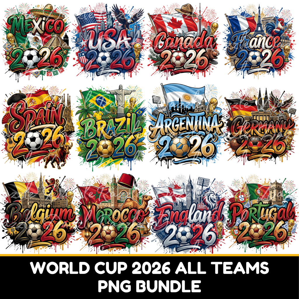 Soccer 2026 Country PNG Bundle | World Football Team Designs