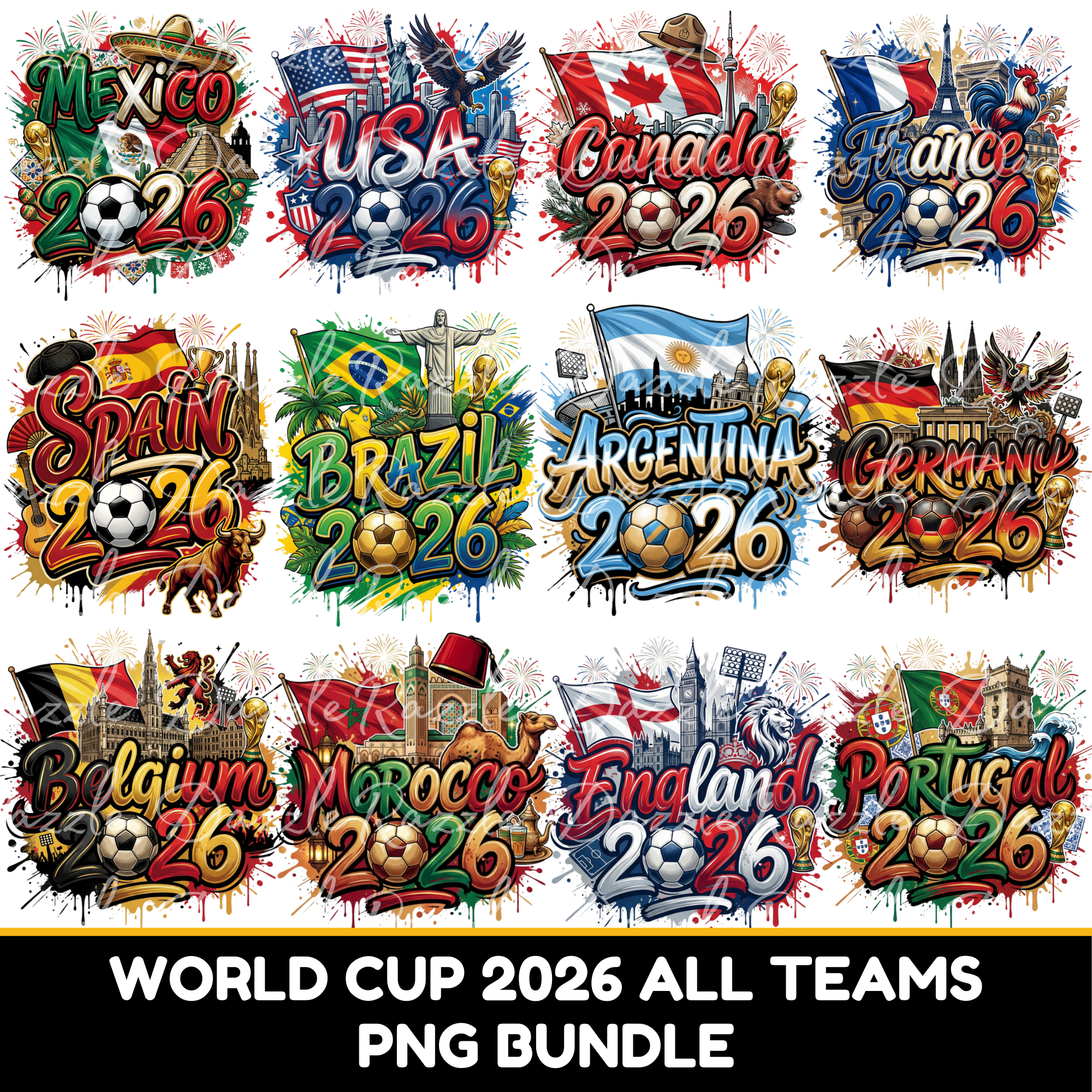 Soccer 2026 Country PNG Bundle | World Football Team Designs