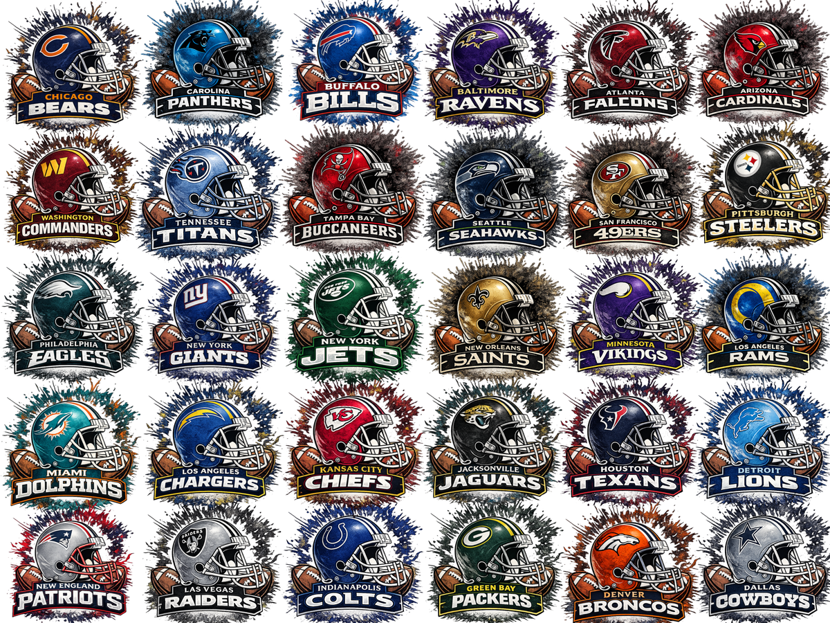 32 American Football Team Game Day PNG Bundle