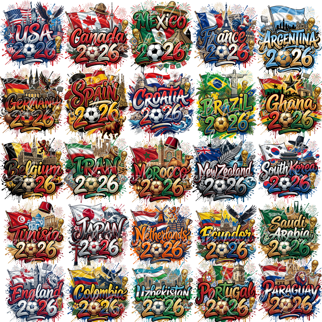 Soccer 2026 Country PNG Bundle | World Football Team Designs