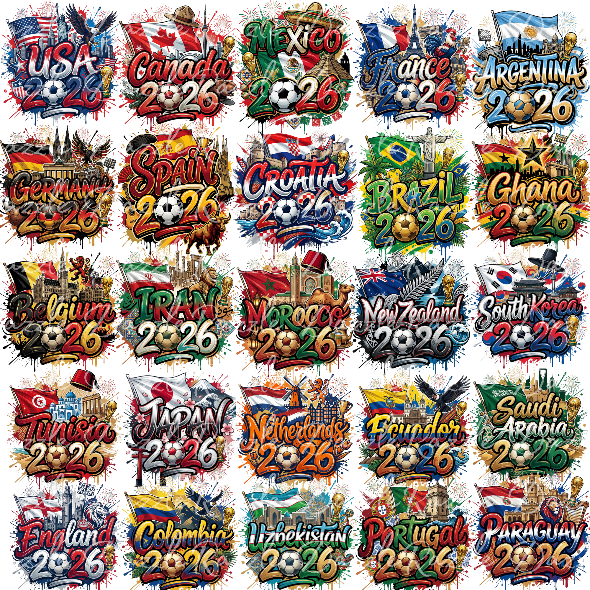 Soccer 2026 Country PNG Bundle | World Football Team Designs