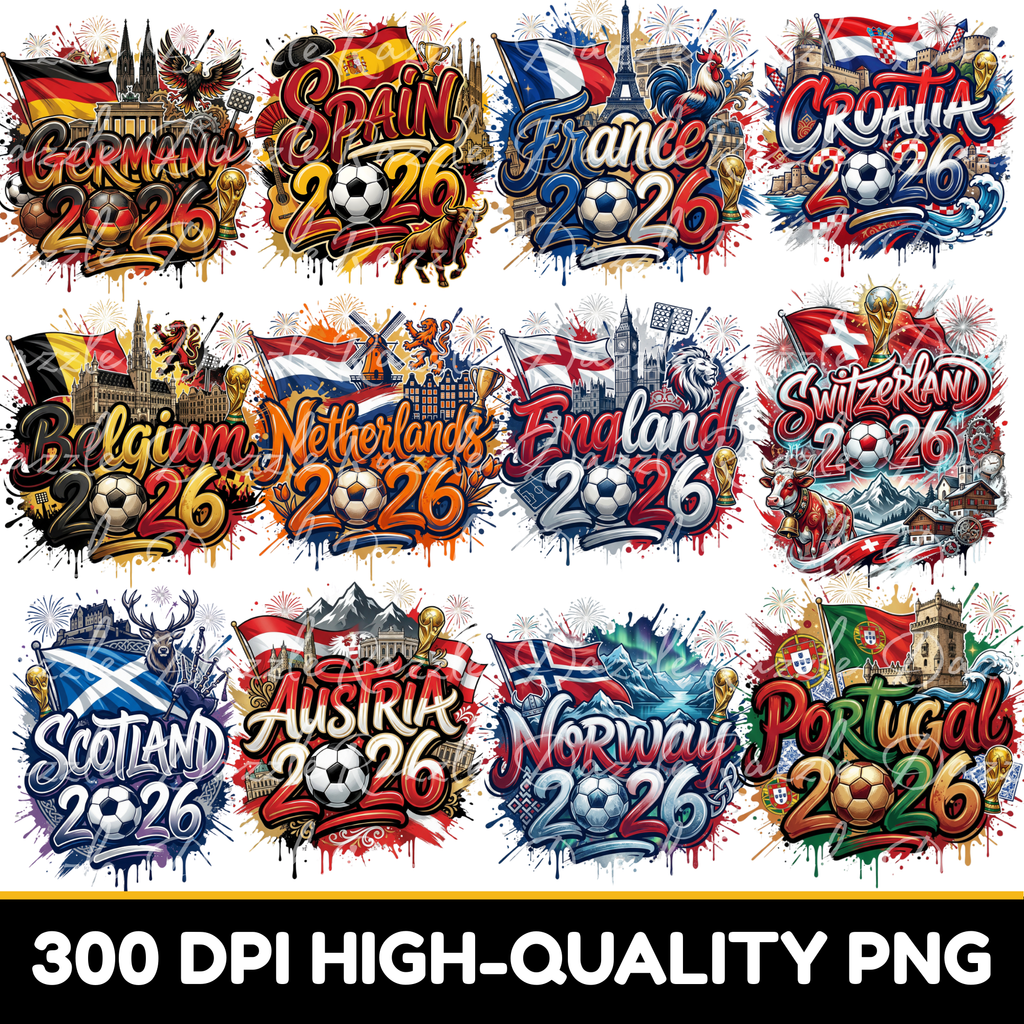 Soccer 2026 Country PNG Bundle | World Football Team Designs