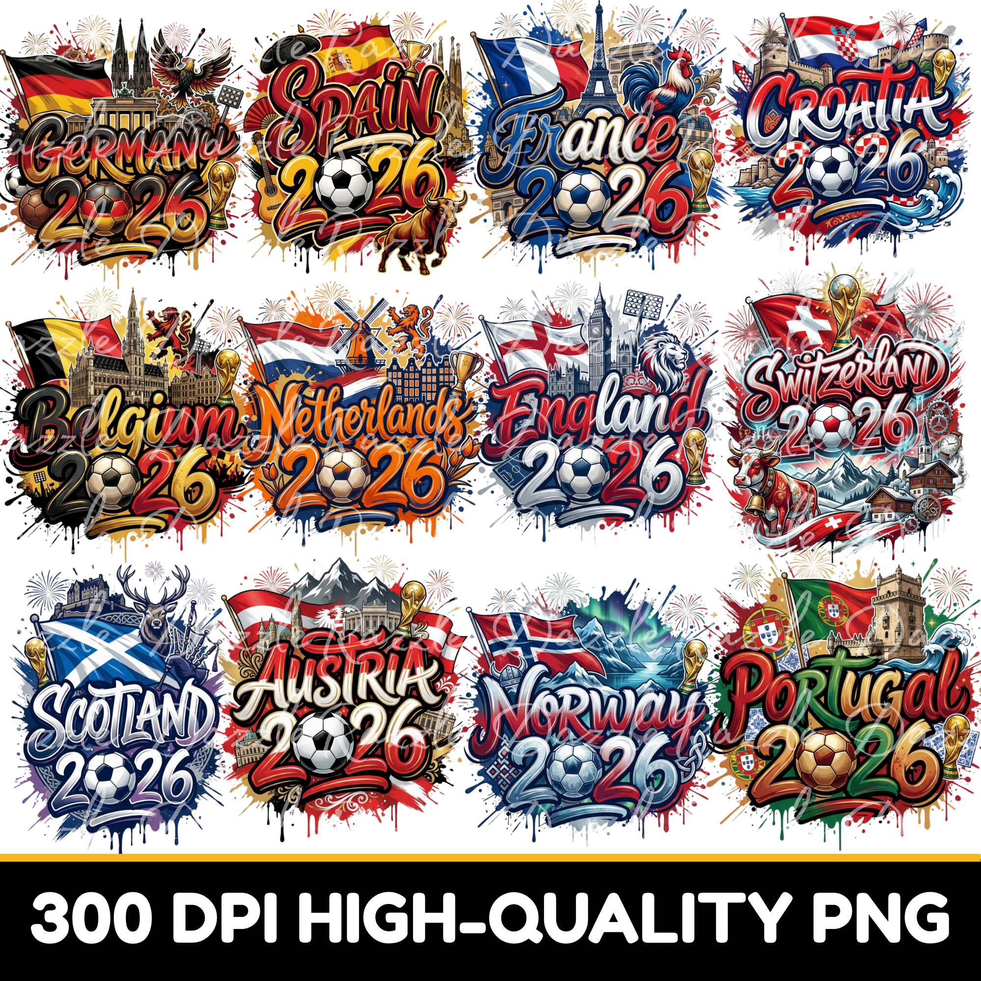 Soccer 2026 Country PNG Bundle | World Football Team Designs