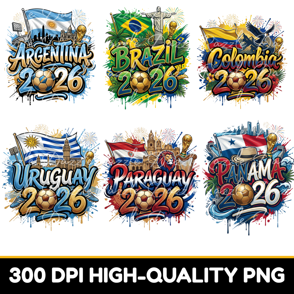 Soccer 2026 Country PNG Bundle | World Football Team Designs