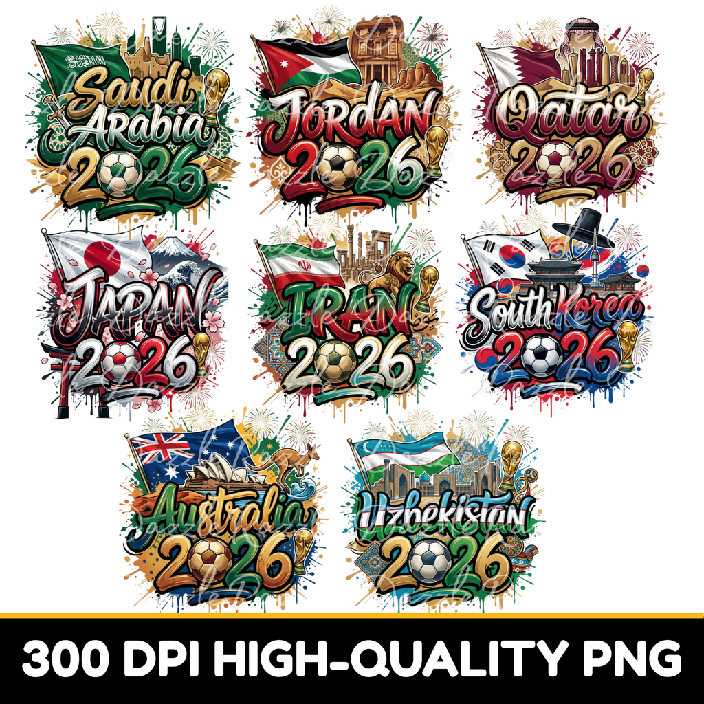 Soccer 2026 Country PNG Bundle | World Football Team Designs