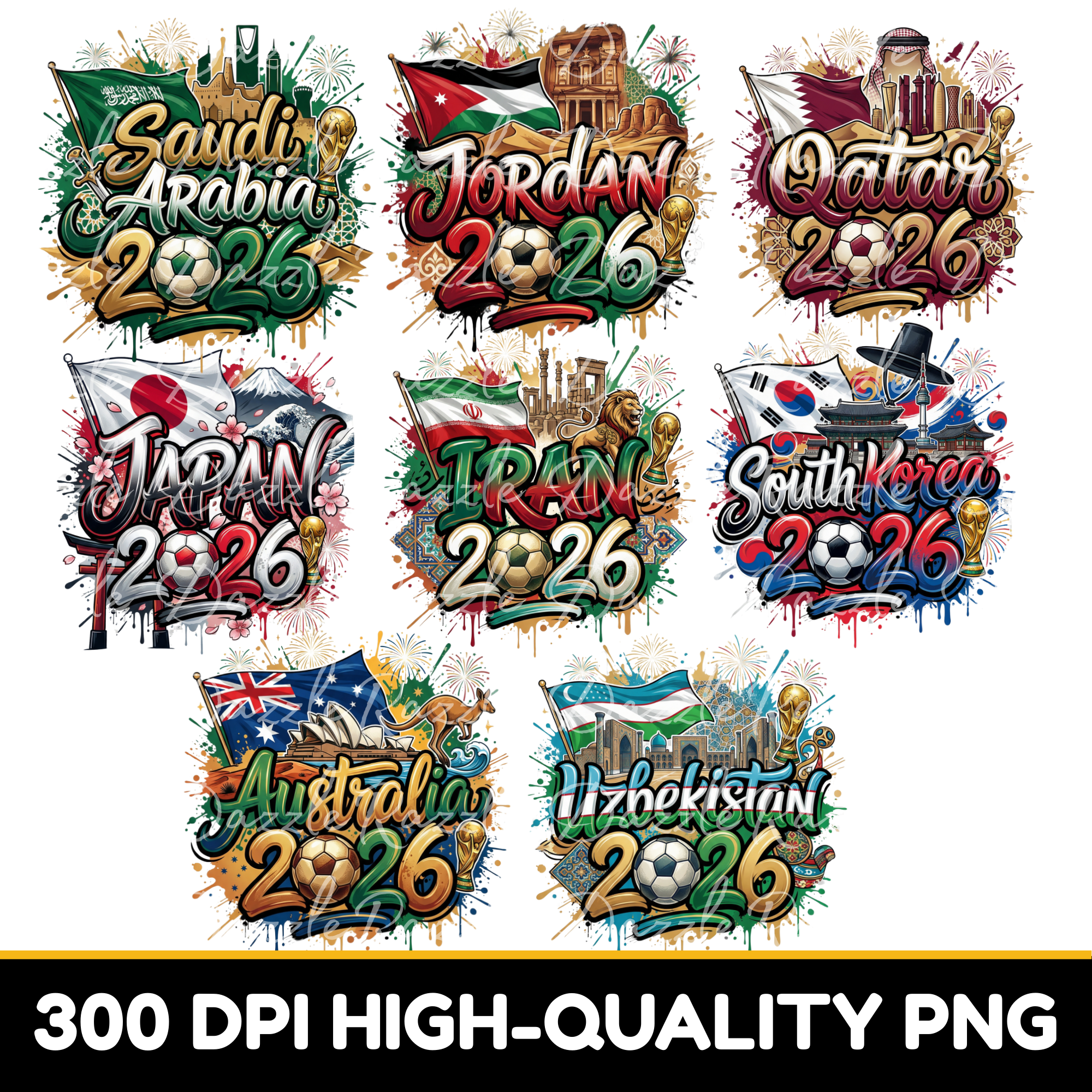 Soccer 2026 Country PNG Bundle | World Football Team Designs